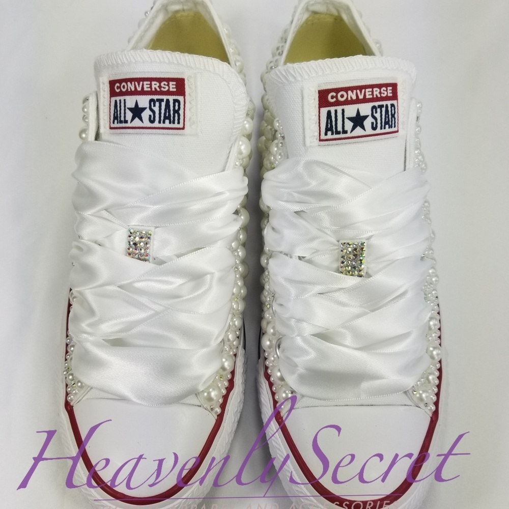 Custom Bridal Blinged White Low Top Converse - Picture 5 of 5